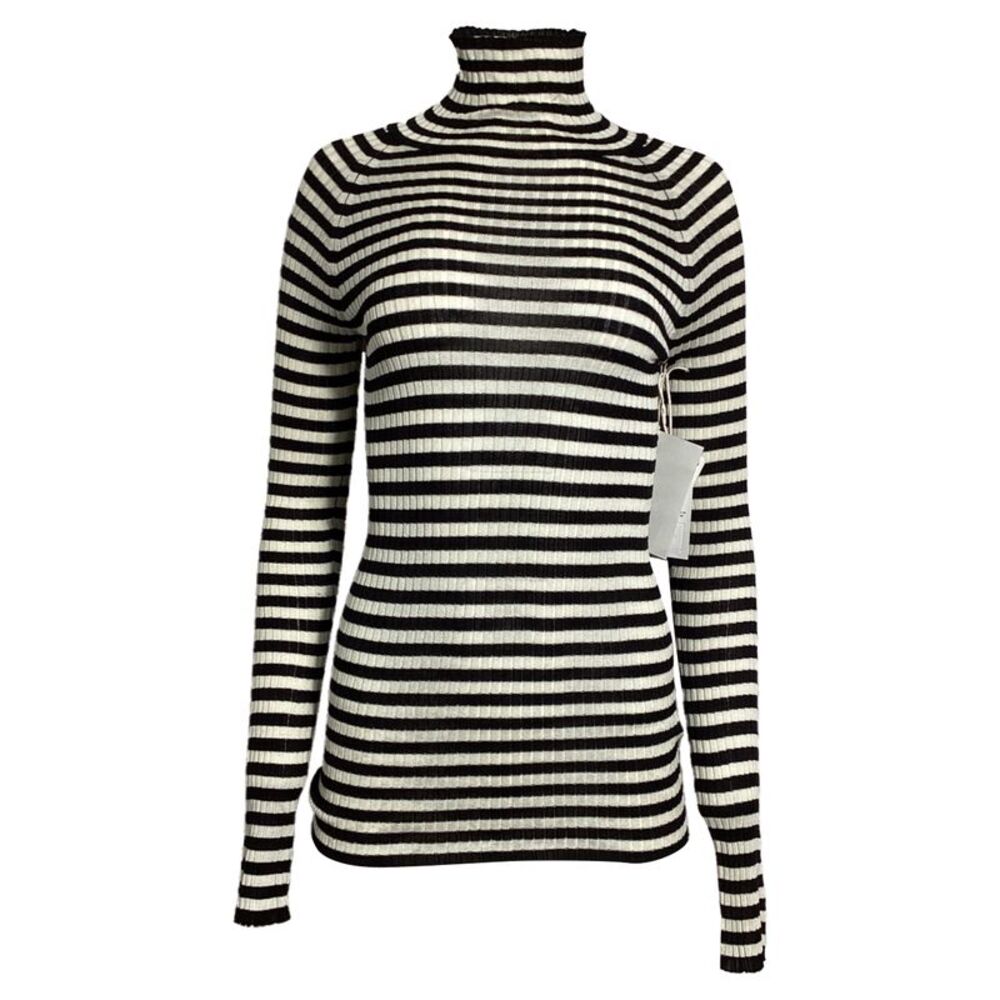 Khaite Striped Turtleneck Sweater in Black and White Silk
